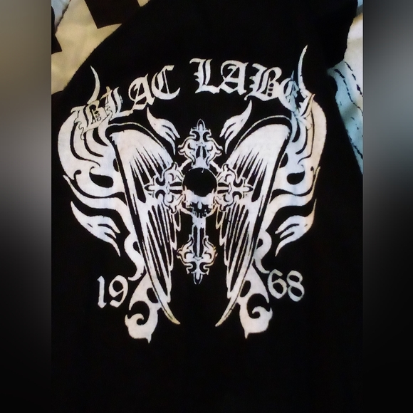 BLAC LABEL Gothic Graphic Embroidered Long Sleeve Exposed Hem Shirt Men's 4X Blk - Picture 7 of 14